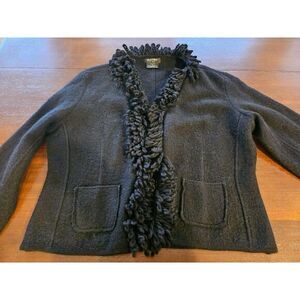 Clothes by Revue Cardigan Sweater Women's 100% Wool XL Knitted Loop Trim RN80178